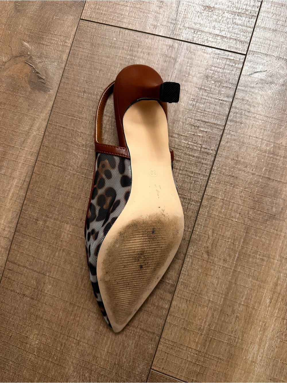 Leopard Print Pointed Slingback Kitten Heels in Brown mesh - Picture 4 of 4